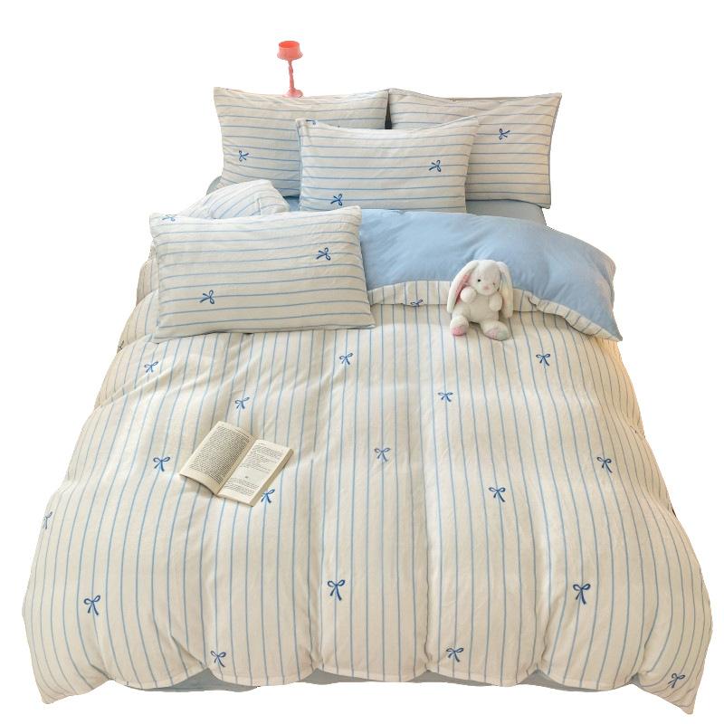 Thickened Milk Fleece Bed Four-Piece Set, Fleece Coral Fleece Bed Sheet Quilt Cover, Bedding Three-Piece Set