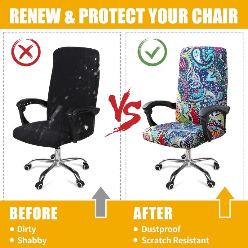 Stretch Printed Computer Office Chair Covers Universal Soft Desk Rotating Chair Protector with Zipper Removable Anti-Dust Cover