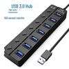 USB 3.0 Seven-Port Hub with Independent Switches and Power Supply for Desktop Computers