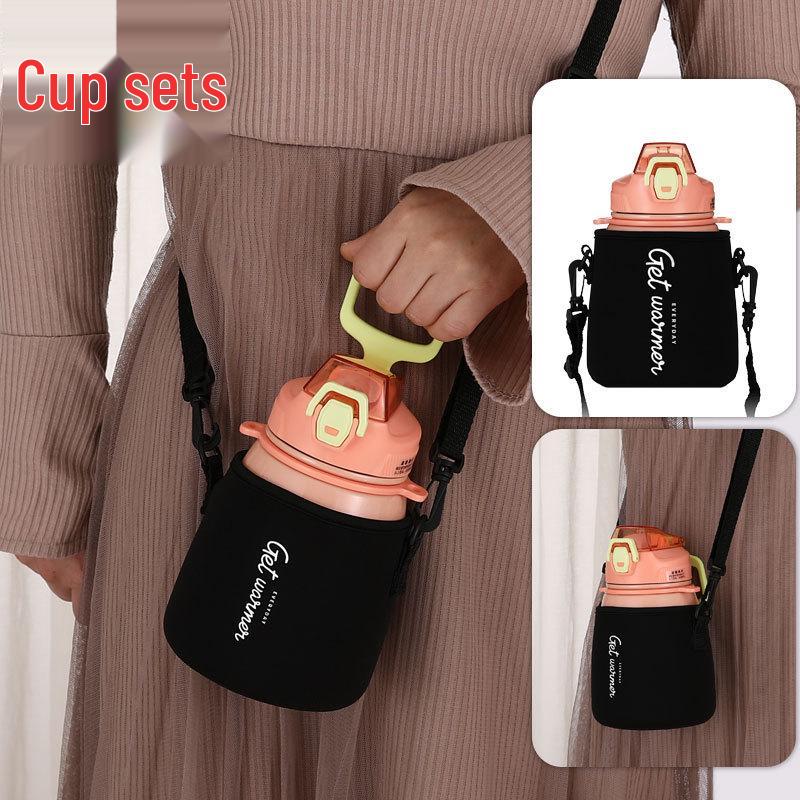 Creative Large Capacity Insulated Cup Sleeve with Wide Crossbody Strap for Kids