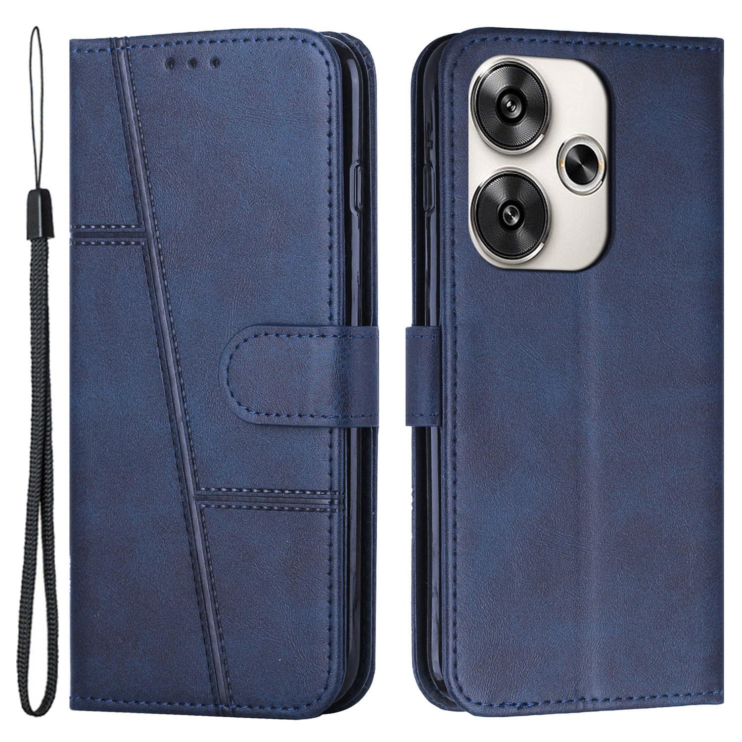 

For Xiaomi Redmi Turbo 3 5G/Poco F6 5G Case Calf Texture Magnetic Clasp Leather Phone Cover Sapphire
