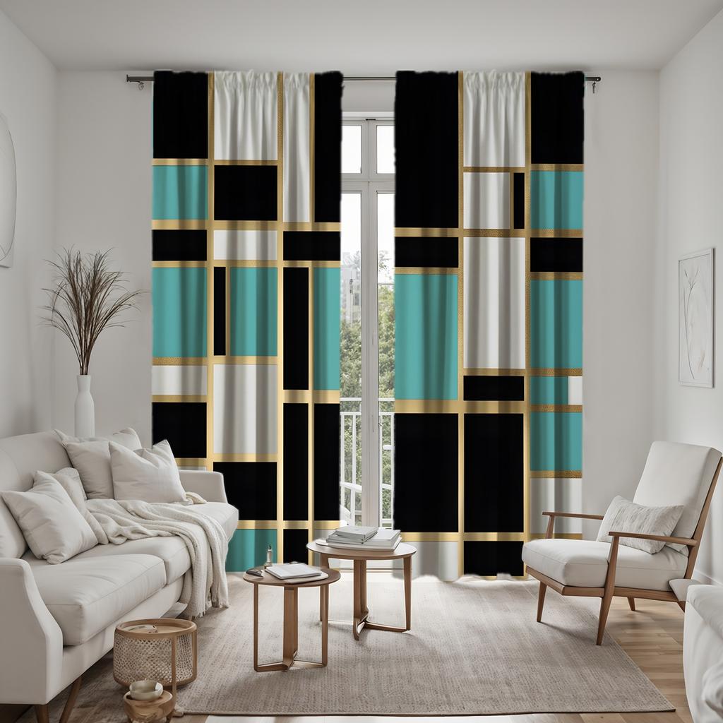 2pcs HD Dopamine Creative geometric decorative curtain Green Tie digital printed curtain Home Decor style Decorative living R