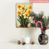 Vintage Yellow Daffodil Metal Sign, Flat Floral Wall Art with Green Leaves, Home Office Hallway Decor, 7.87x11