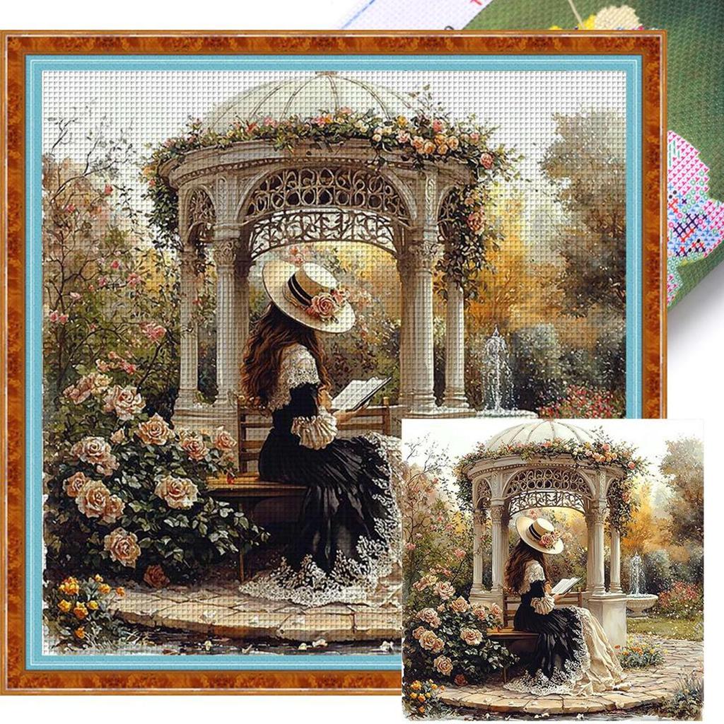 Kit Punto Croce Ricamo Completo Filo di Cotone 11CT Stampato Ragazza Arte 50x50cm
