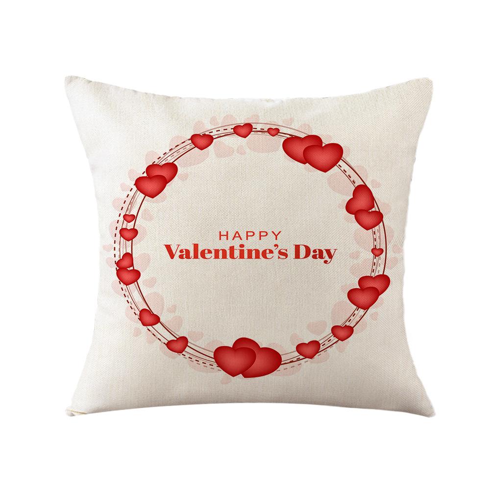 Valentine's Day Cushion Linen Printed Square Pillow Cover Sofa Cushion Plaid Love Cushion Cover