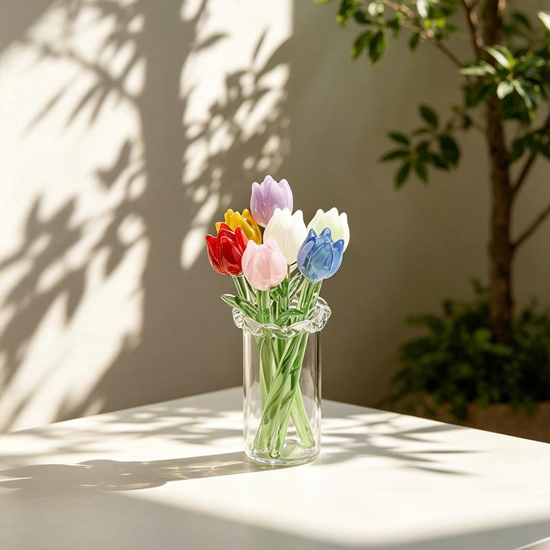 Tulip Glass Flower Handmade Simulation Bouquet Eternal Flower Creative Art Desktop Decoration