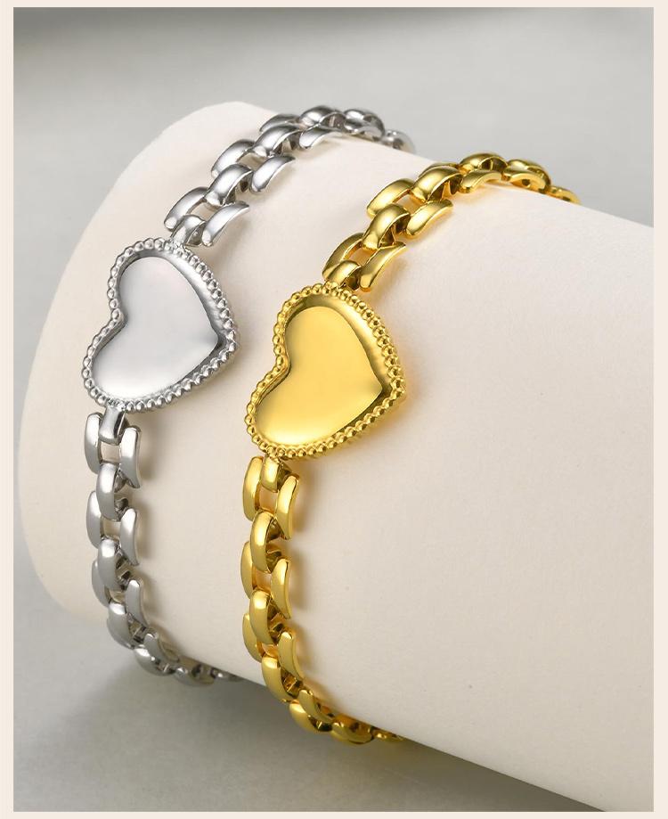 Stainless Steel Love Heart Bracelet for Women, Simple Anniversary Jewelry Gifts