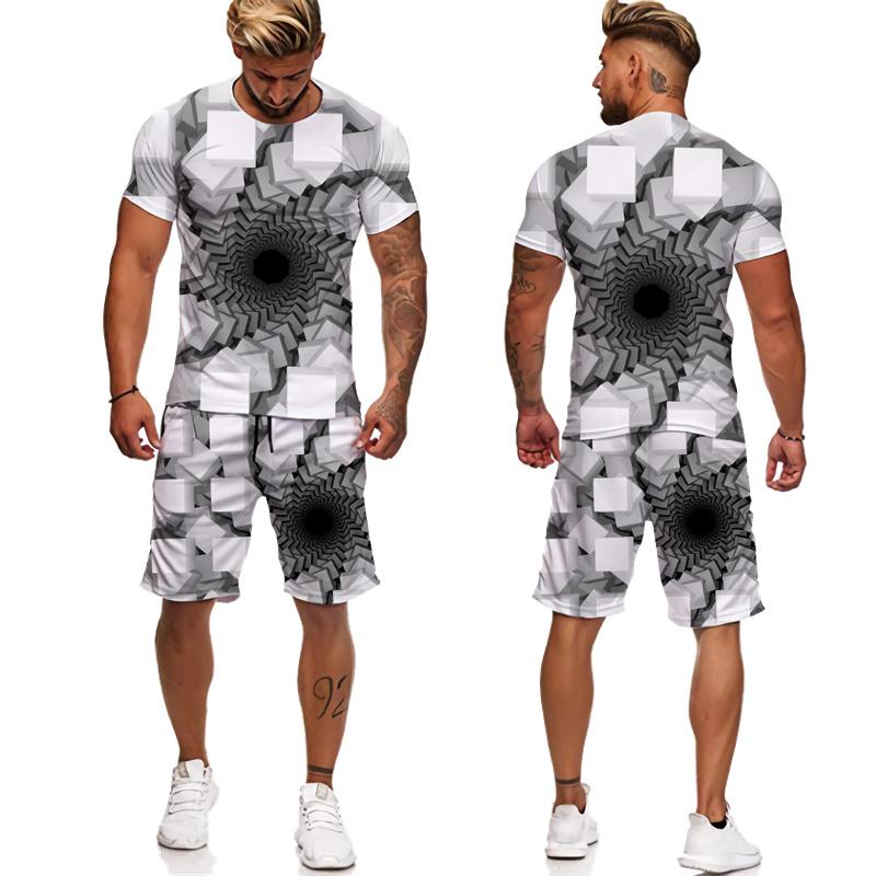 Chándales con estampado abstracto para hombre, camisetas/pantalones cortos/conjuntos con estampado geométrico 3D, ropa informal estilo Hip Hop, trajes de 2 piezas Harajuku para parejas