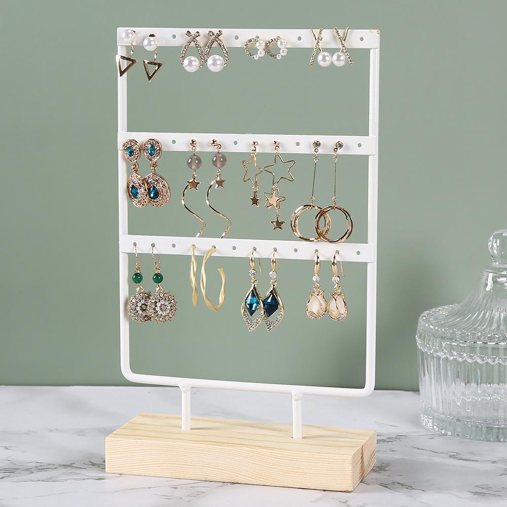 3-Tiers 72 Holes Earring Display Holder,Metal 3 Layers Jewelry Storage Organizer Wood Base Stand Tree,Ear Stud Rack Gift