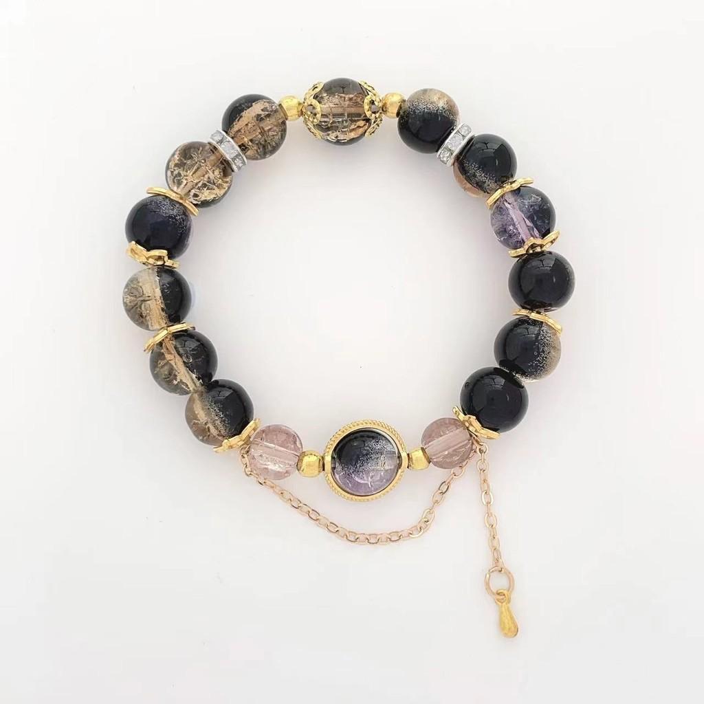 Stylish Plated Alloy Womens Bracelet With Purple Beads And Retro Tassels