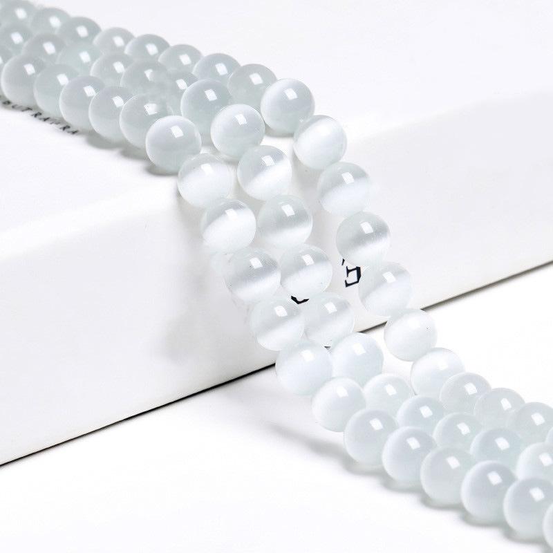 100 Stück Kostbarer Natürlicher 5A Qualität Weißer Selenit Klar Katzenauge Gips Stein Runde Lose Perlen 15" 6 8 10 MM für Schmuck KTJ