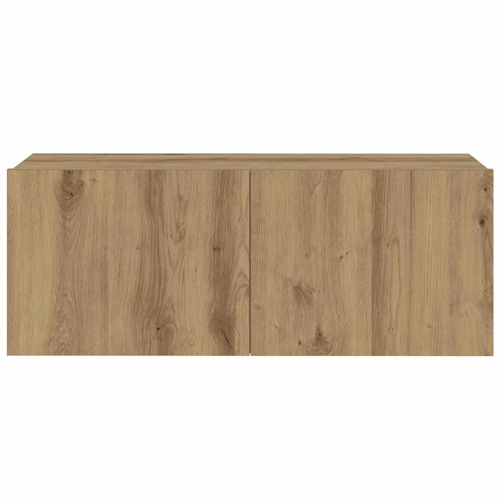 Wall Mounted TV Cabinets Set of 6 Artisan Oak Wood Based Material