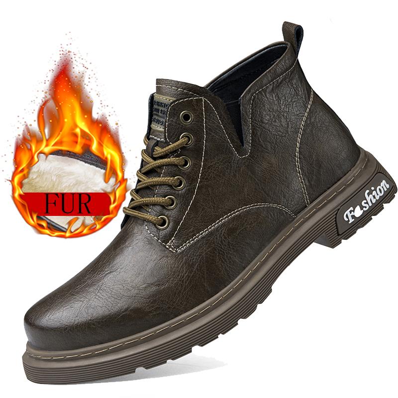 

Зимние ботинки из натуральной кожи Короткие ботинки Плюс Бархатные высокие кроссовки для отдыха на открытом воздухе Ботильоны Мужские ботинки Повседневные ботинки на толстой подошве Мех 47