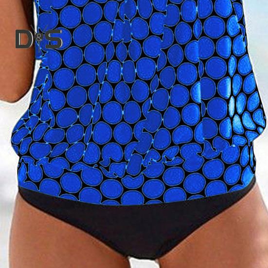 2-teiliges Tankini-Set für Damen, U-Ausschnitt, ärmelloses Oberteil mit Punktdruck, seitlicher Kordelzug, Badehose, schnelltrocknender Badeanzug