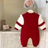 Mono Rojo para Bebé de Mes Completo con Forro de Forro Polar Ropa Otoño e Invierno Estilo Chino Romper para Bebé de Un Año Cien Días