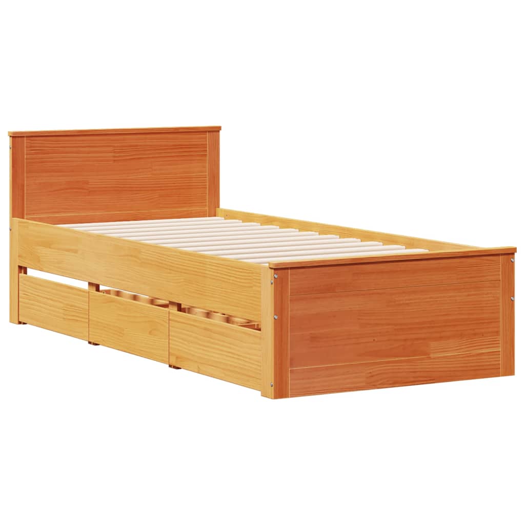 Solid Wood Bed without Mattress with Headboard 100 x 200 cm Wax Brown