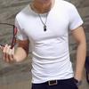 V-Neck Short Sleeve Thin Men T-shirt Summer Solid Color Slim Fit Tee Top Streetwear