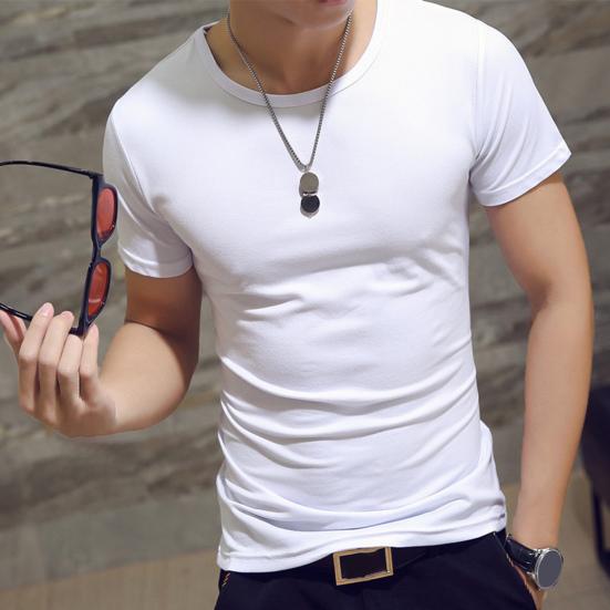 V-Neck Short Sleeve Thin Men T-shirt Summer Solid Color Slim Fit Tee Top Streetwear