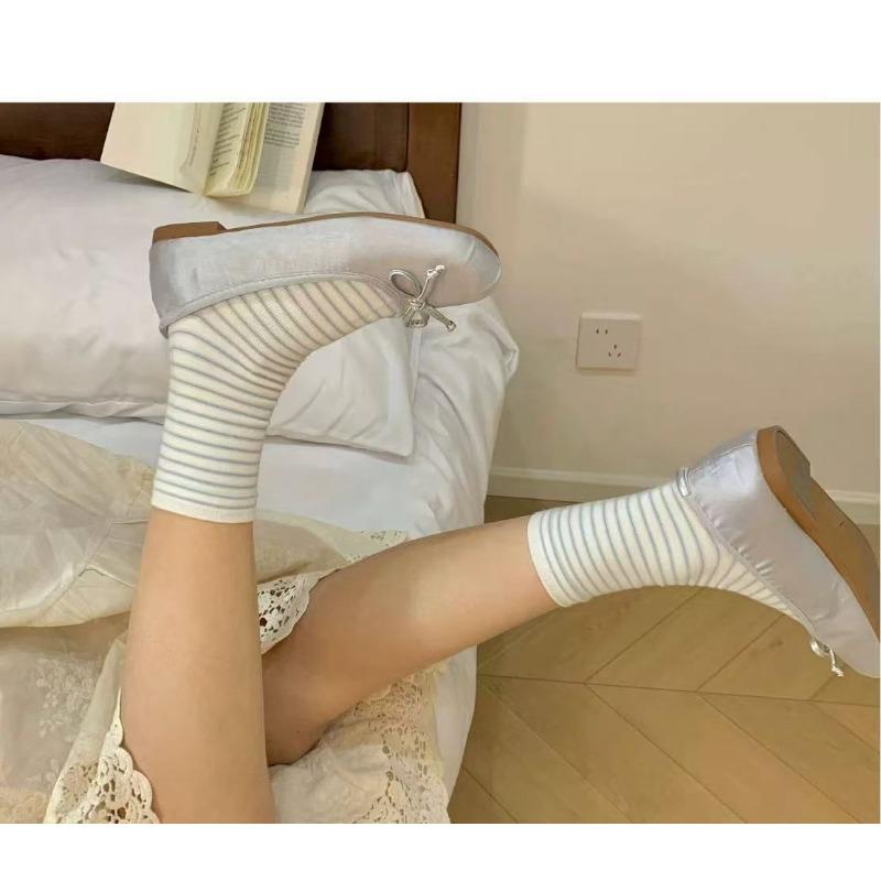 Women's New Spring and Summer Pure Cotton Sweat Absorbing Breathable Boneless Striped Tube Stack Socks