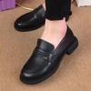British style low-heeled small leather shoes women's spring 2024 new fashion versatile one-pedal square heel round head women's board shoes