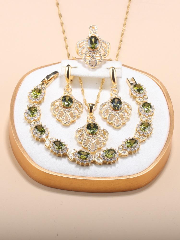 12-Colors Luxury Quality Big Jewelry Set Wedding Ring Adjustable Necklace And Earrings Bridal Accessories Charm Chain Bracelet