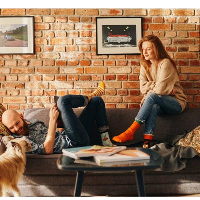 New Creative Couple AB Asymmetric Trendy Socks Fashionable Personalized Trendy Cartoon Jacquard Long Tube Cotton Socks