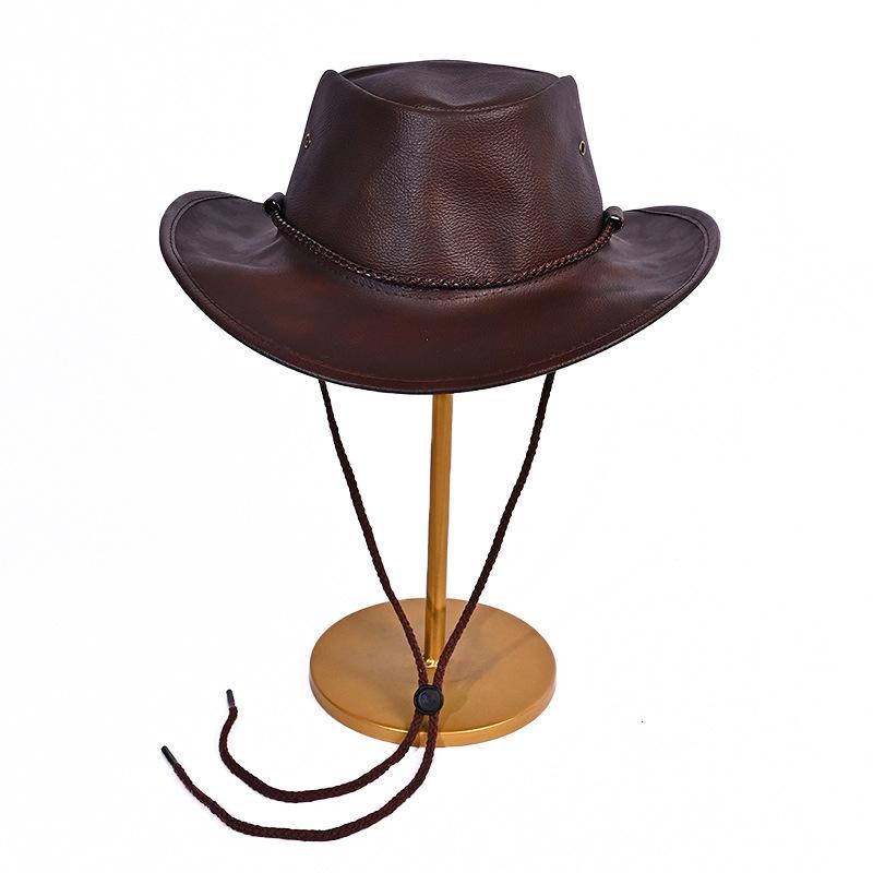 

Летняя кожаная шляпа Женская Уличная Дорожная Защита от Солнца Шляпа Джаз Винтажная Шляпа Западного Ковбоя One Size