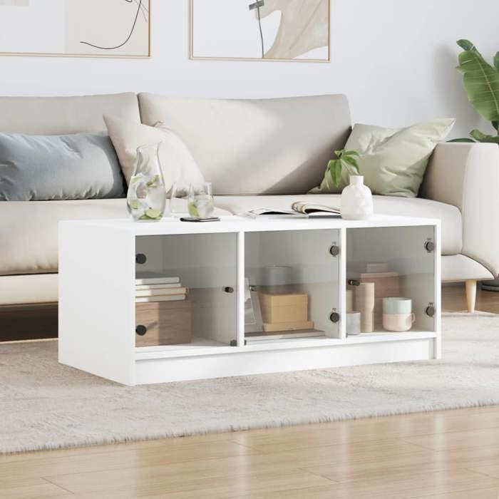 VidaXL Coffee Table with Glass Doors, End Table with Storage, Side Table, Living Room Furniture 836413