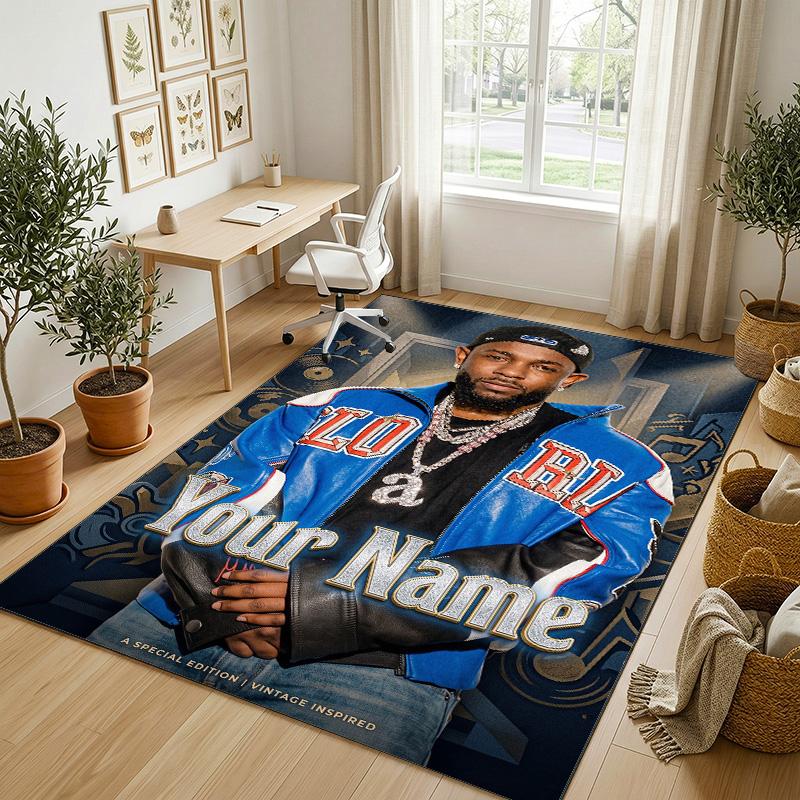 Personalized Crystal Velvet Carpet,Kendrick Lamar Custom Printed Name, Plush Area Rug For Home Indoor Decor
