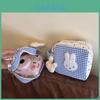 Blue Check Miffy Rabbit Storage Bag With Polyester Material For Casual Daily Use