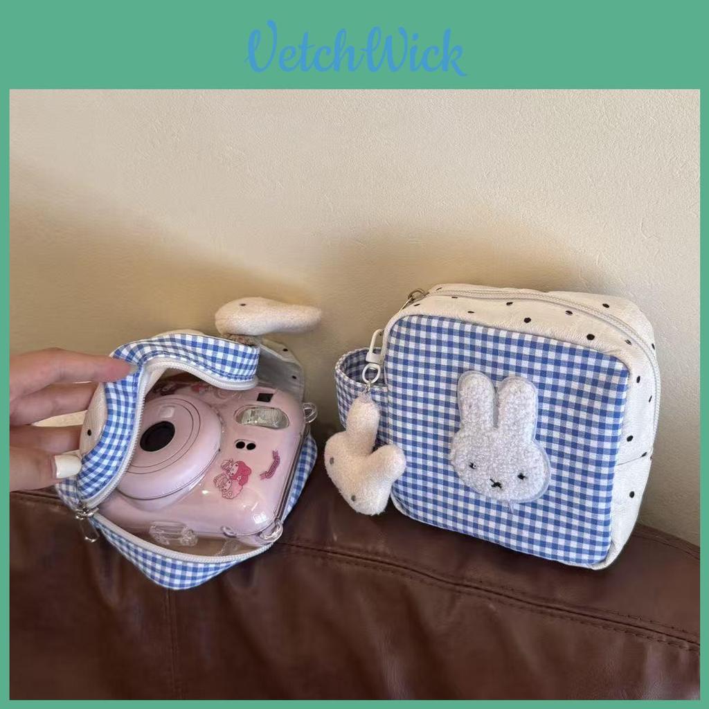Blue Check Miffy Rabbit Storage Bag With Polyester Material For Casual Daily Use