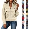 Damen-Farbiger Pullover-Jacke mit Stehkragen und Doppelreißverschluss für Freizeitkleidung