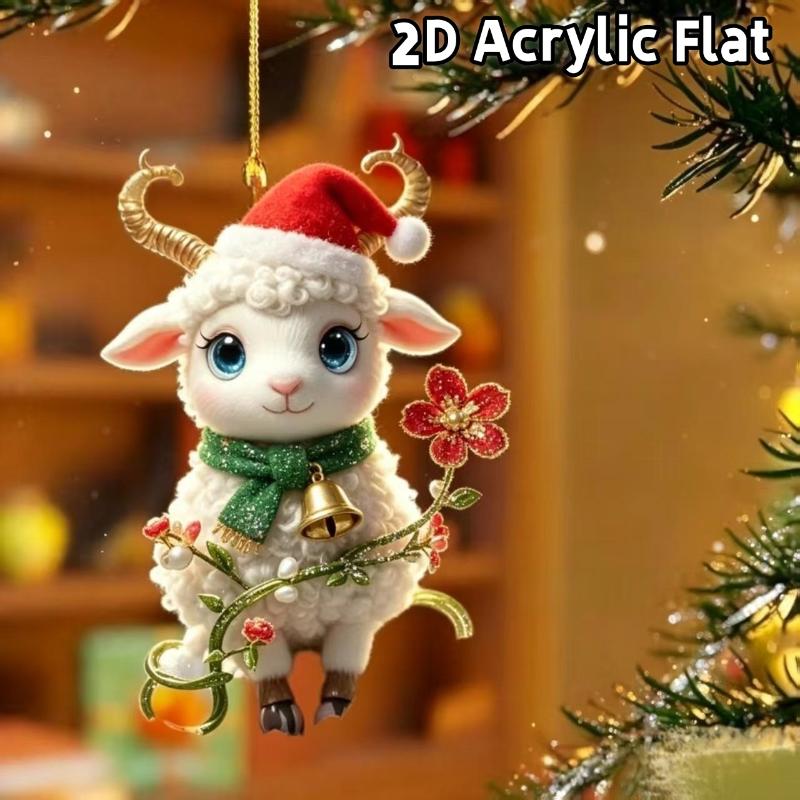2D Flat Goat Car Rearview Mirror Hanging Ornament Acrylic Pendant Christmas Tree Decoration Bag Charms