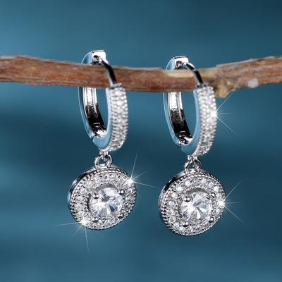Classic Geometric Circle Pendant Earrings Silver Color Women's Daily Wear Earring Accessories