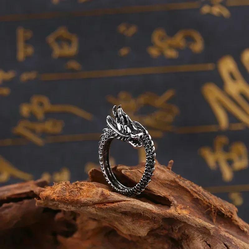 Men Fashion Creative Black Color Open Dragon Ring Trendy Personality Domineering Exaggerated Open Dragon Ring Gift Accessories
