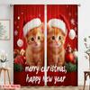 2 Stück, 2D-Flachdruckmuster Vorhänge Niedliche Kätzchen Frohe Weihnachten Gutes Neues Jahr Polyesterstoff (ohne Stange) Dekorationen