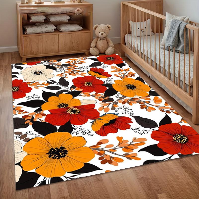 

Bright Floral Poppy Rug Vibrant Red Orange Pattern Non Slip Floor Mat for Living Room Bedroom Modern Home Decor Carpet Area Rug 40X60cm