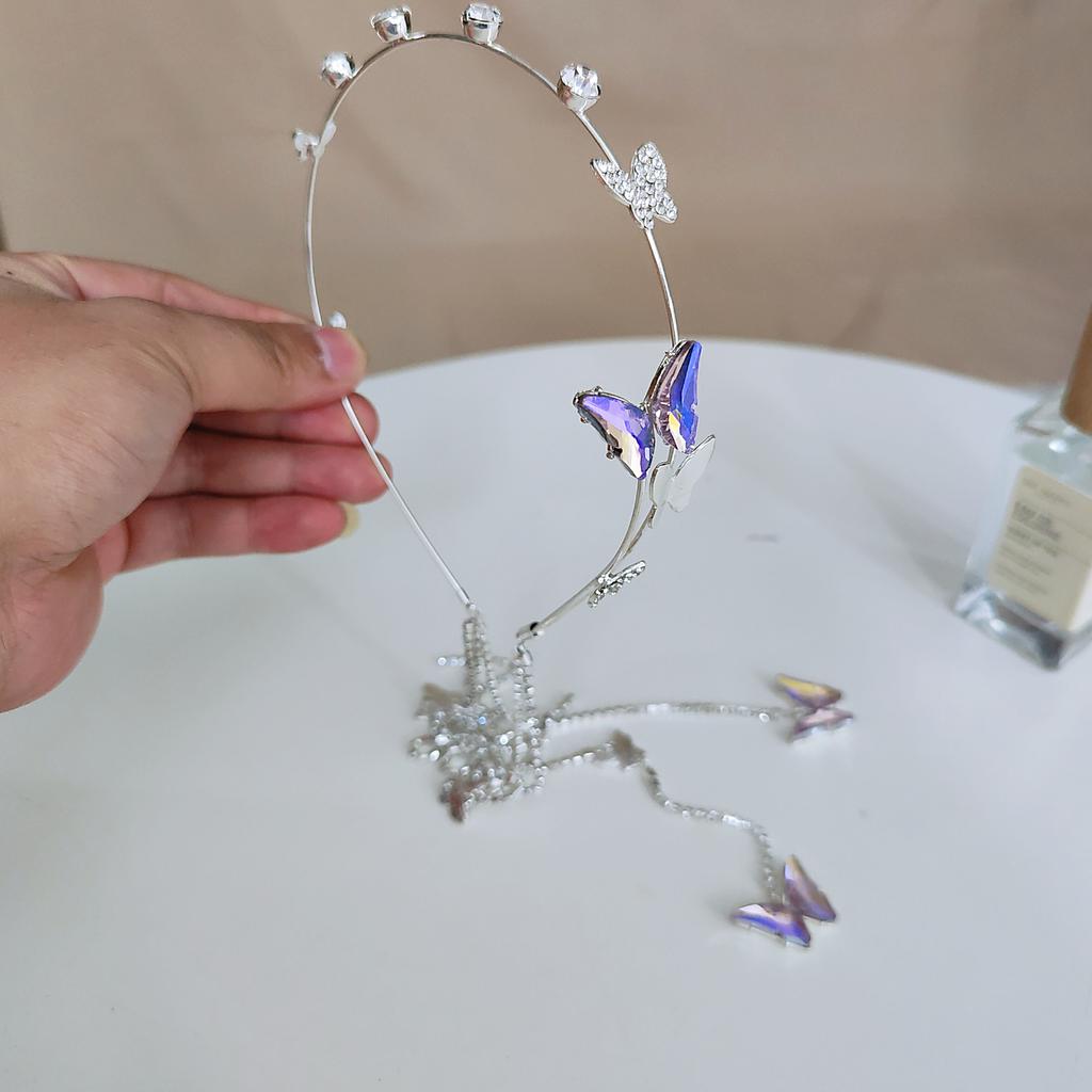 Diamond Encrusted Butterfly Tassel Hair Clasp Sweet Korean Hair Accessories Minority Fashion Bright Diamond Headbands for Girls