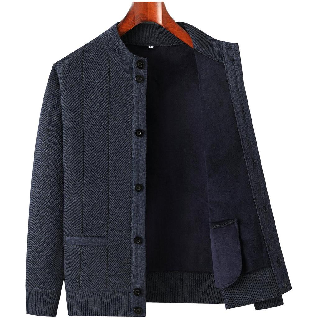 Warm Fleece-Lined Cardigan for Middle-Aged and Elderly Men: Knitted Sweater & Thick Grandpa Jacket