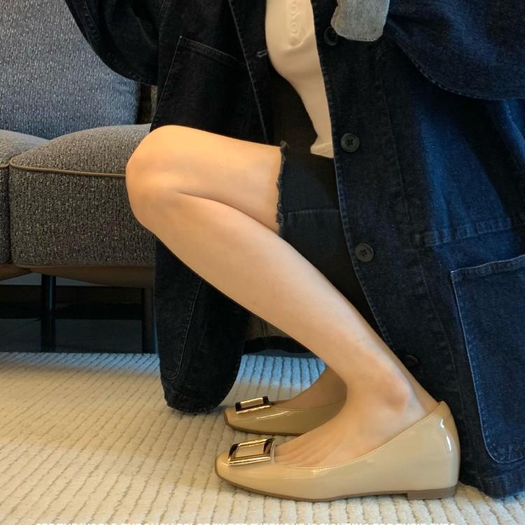 2025 new French metal buckle square head Mary Jane single shoes women's shallow mouth grandma shoes small inner height increase women's shoes