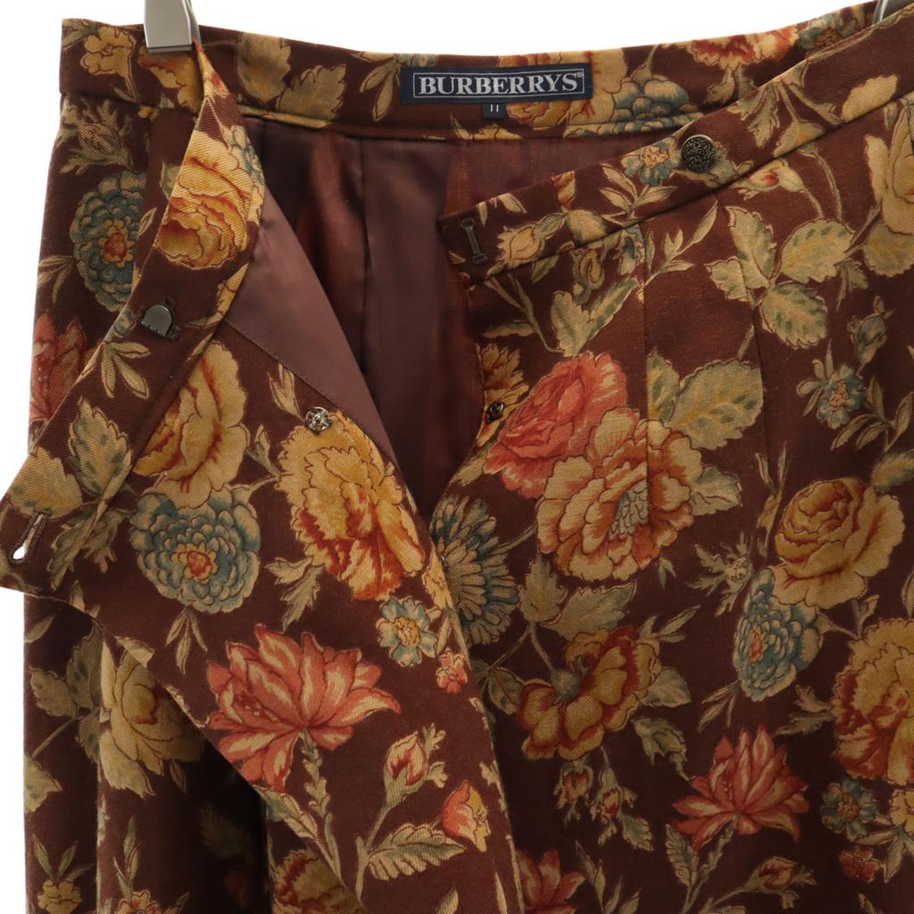 Burberrys 90s Old Floral Long Length Flare Skirt 11 Black Women Used