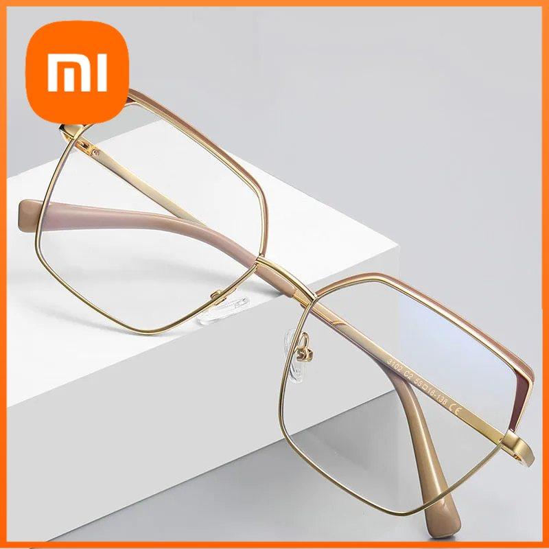 Xiaomi Óculos Quadrados de Metal com Lente Anti-luz Azul Estilo Ins Armação Plana Feminina