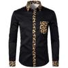 Men's Black Leopard Print Patchwork Long Sleeve Autumn Casual Shirt
