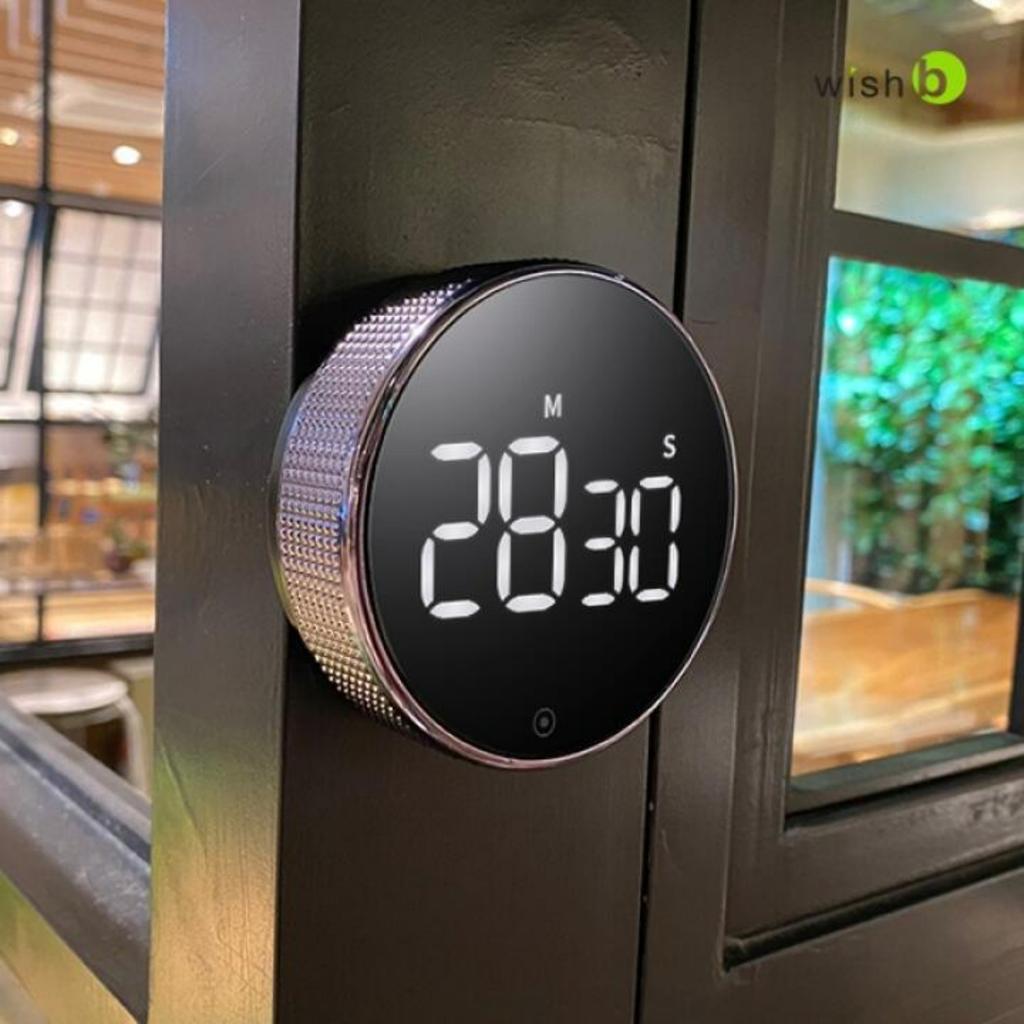Grain Kitchen Timer Rotating LED Digital Display Magnetic Countdown Countup Timer with Round Wood Grain Case for Cooking Baking Home Kitchen Tool