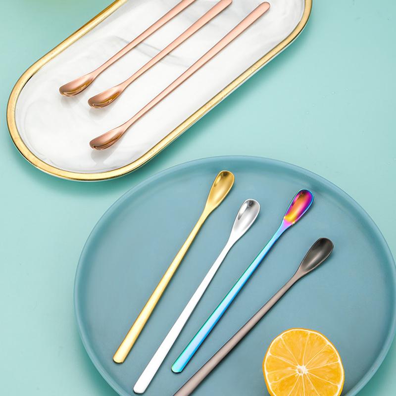 1Pc Stainless Steel Long Handle Stirring Spoon Coffee Tea Spoons Dessert Spoon Stirring Rod Tiny Spoon Kitchen Accessories