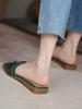 Green women's cool slippers casual square head lazy flat bottom 2025 summer new outer wear one word outer wear slippers