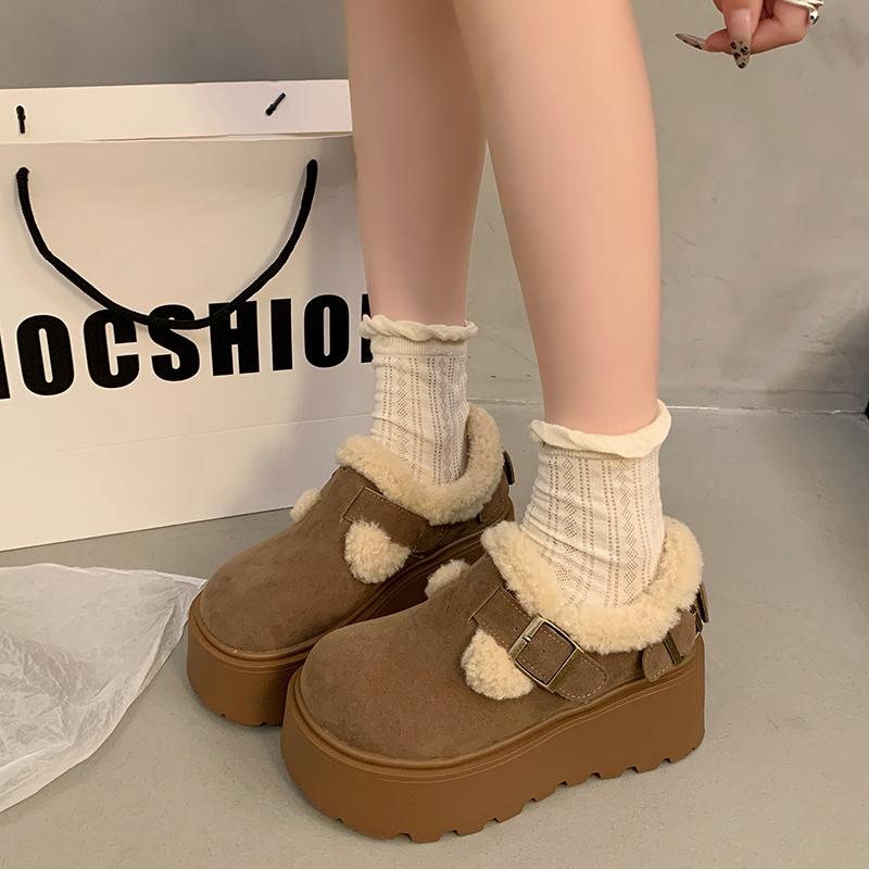 Fashion APHIXTA Platform Winter Plush Snow Boots Woman 8cm Thick Sole Shoes Women Warm Ankle Boots Buckle Women's Boots Size 35-40