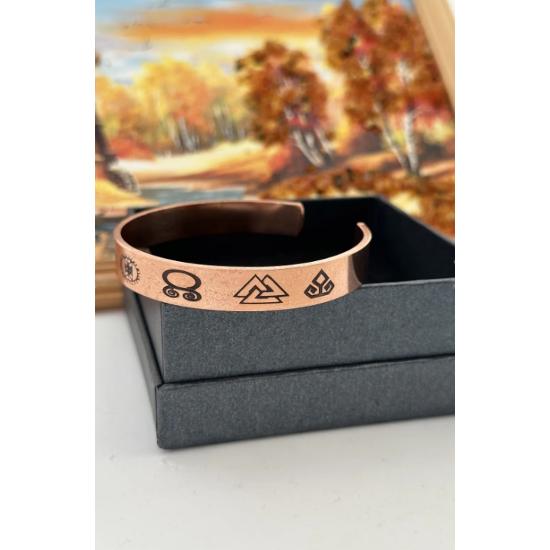100 % Kupfer, Wikinger-Modell, Glücksrune, Unisex-Armband, 100 % reines Kupfer