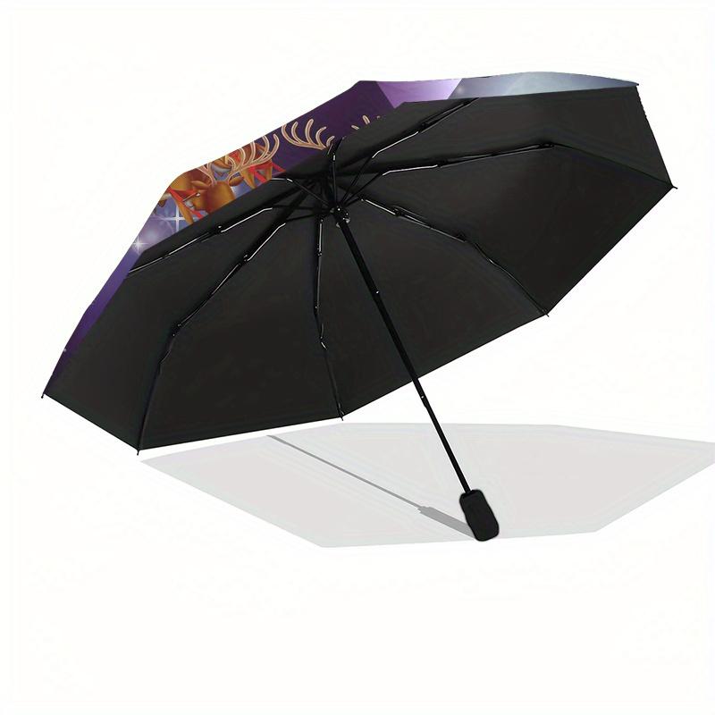 Santa Claus Christmas Sleigh Reindeer Decorative StickerUmbrella, Portable 3-Fold Compact Umbrella,Christmas Gift ES413