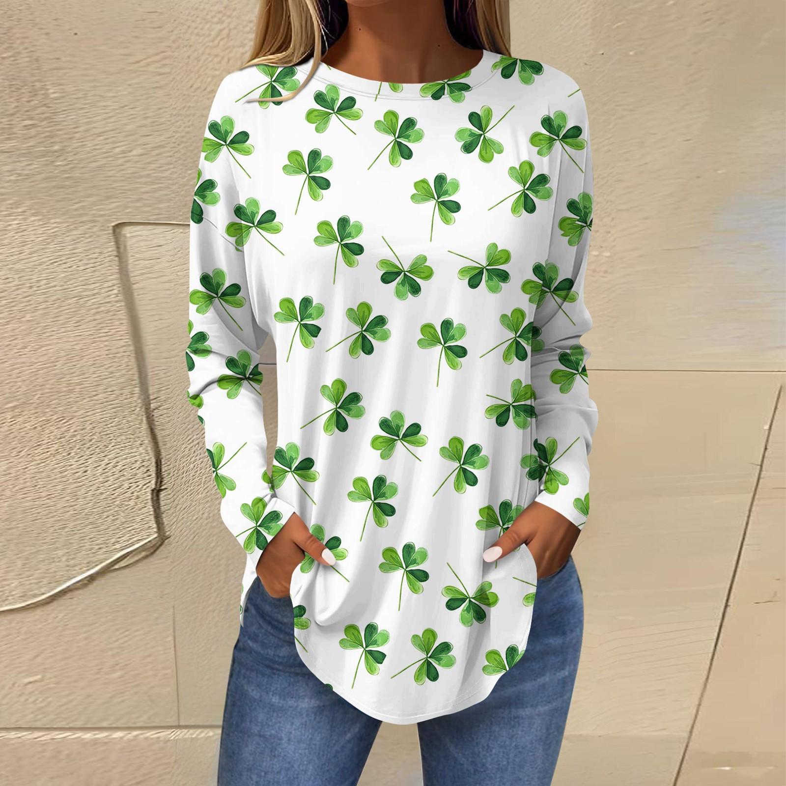 

Футболки для женщин, осенние повседневные рубашки с длинным рукавом, толстовка с винтажным графическим принтом, топ, пуловер St.. День Патрика XL белый